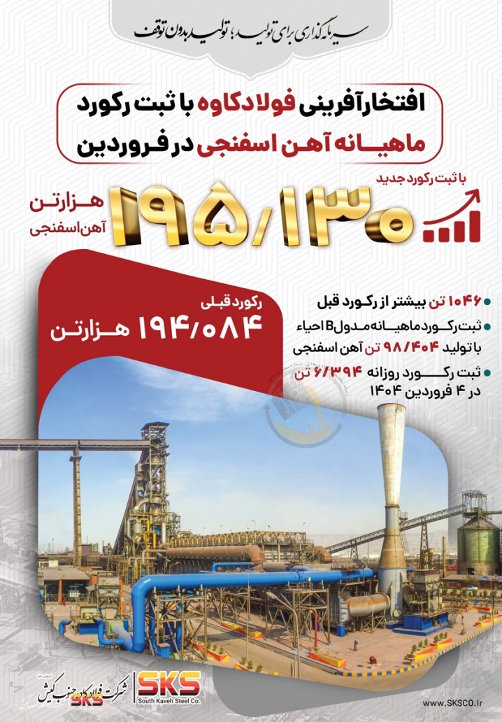 فولاد کاوه، فروردین را با ثبت رکورد آهن اسفنجی بدرقه کرد